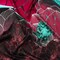 1 Panel Dark Berry Pink Copper Oxide Green Black Linework Floral Italian Silk Charmeuse Luxury Fabric, 53 Inches Wide